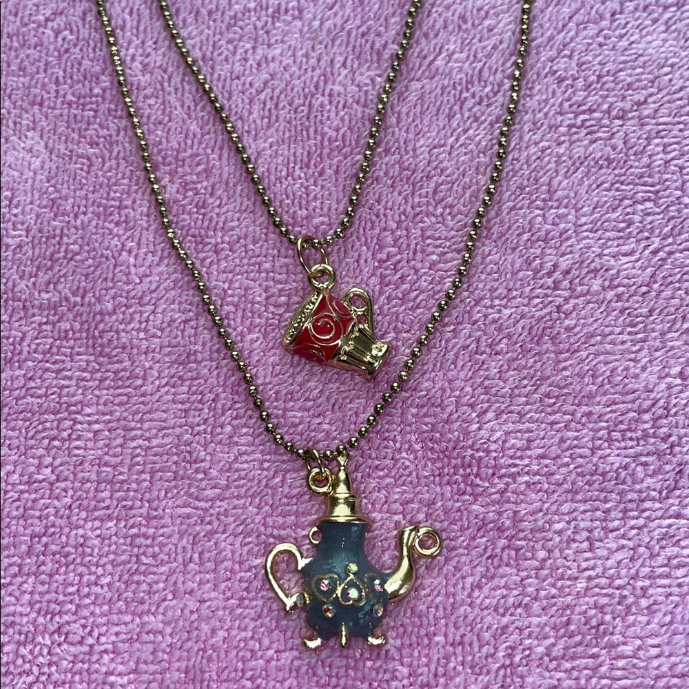 Betsy Johnson Antique Gold and Purple Teapot and Pink Teacup Necklace BNWT